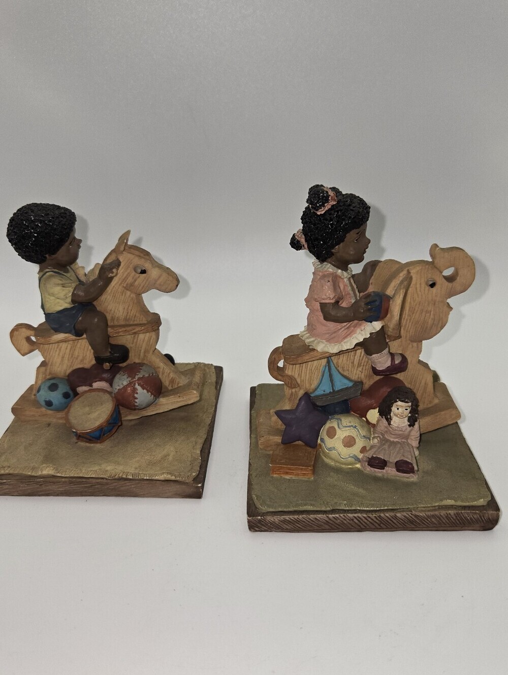 Vintage Vantage Resin Figurine Lot Of 2 1993 Boy & Girl On Rocking Toys - Picture 4 of 6